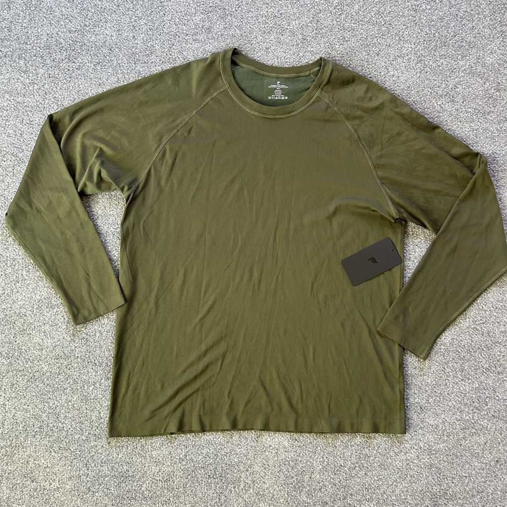 Athletic Long Sleeve Shirt Mens 2XL Olive Green Performance Raglan Nylon Stretch